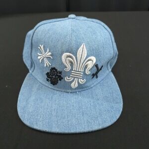 Smoke Rise Snap Back Adjustable Baseball Cap Blue Denim Logo Floral Baggy Smoker